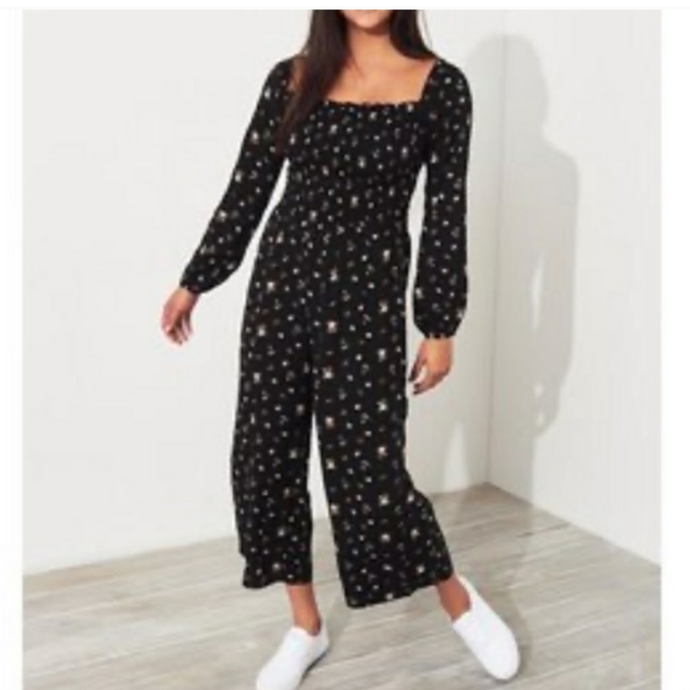 Hollister black floral jumpsuit